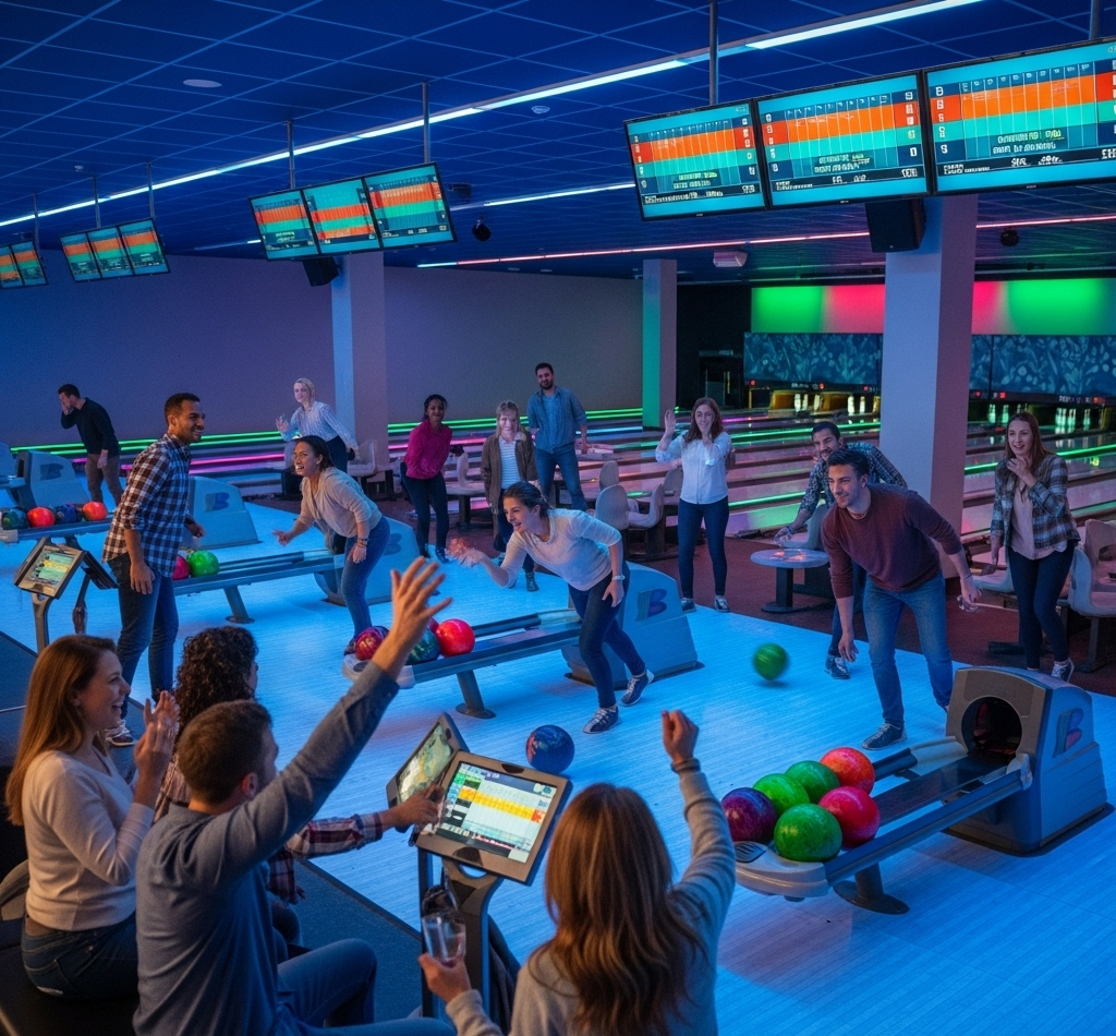 Bowling lanes glowing